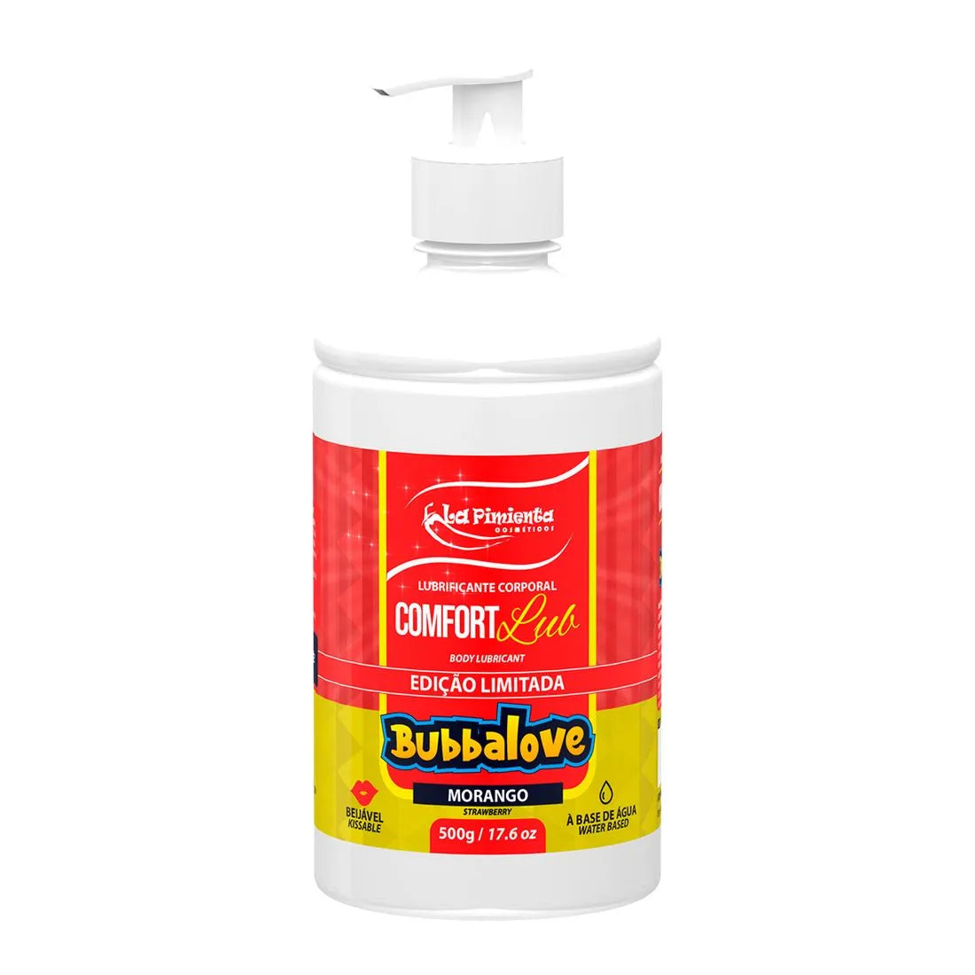 Lubrificante Íntimo Comfort Lub Beijável Morango Bubbalove 500g La Pimienta
