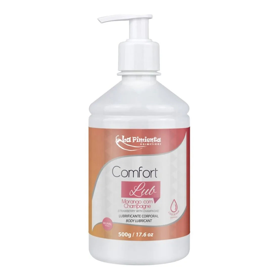 Lubrificante Íntimo Beijável Comfort Lub Morango com Campanhe 500g La Pimienta